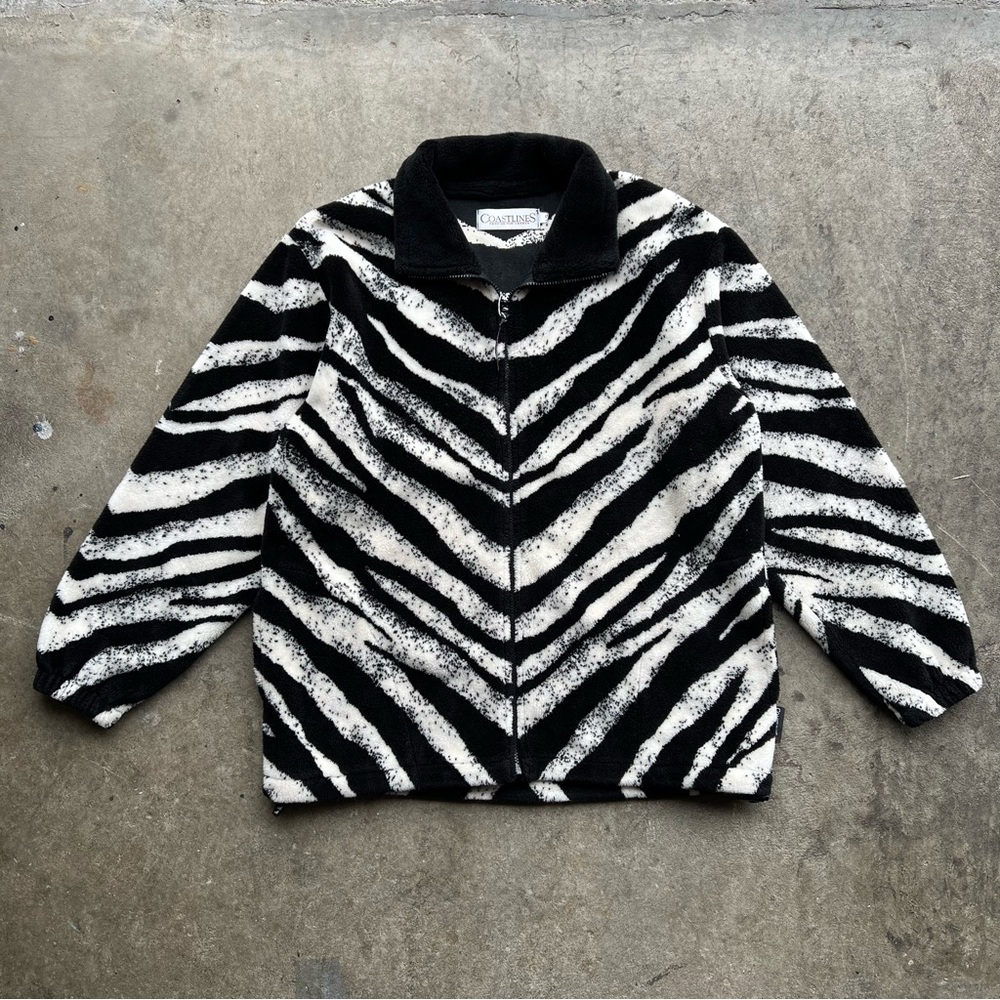 90s Zebra Fleece Jacket With Collar
